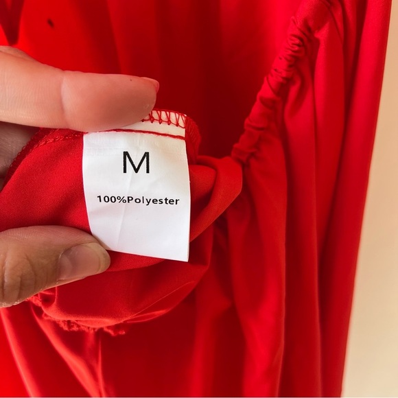Red Puff Sleeve Cutout Back Midi Dress Women’s Size M Romantic Party Date Night - Picture 11 of 11
